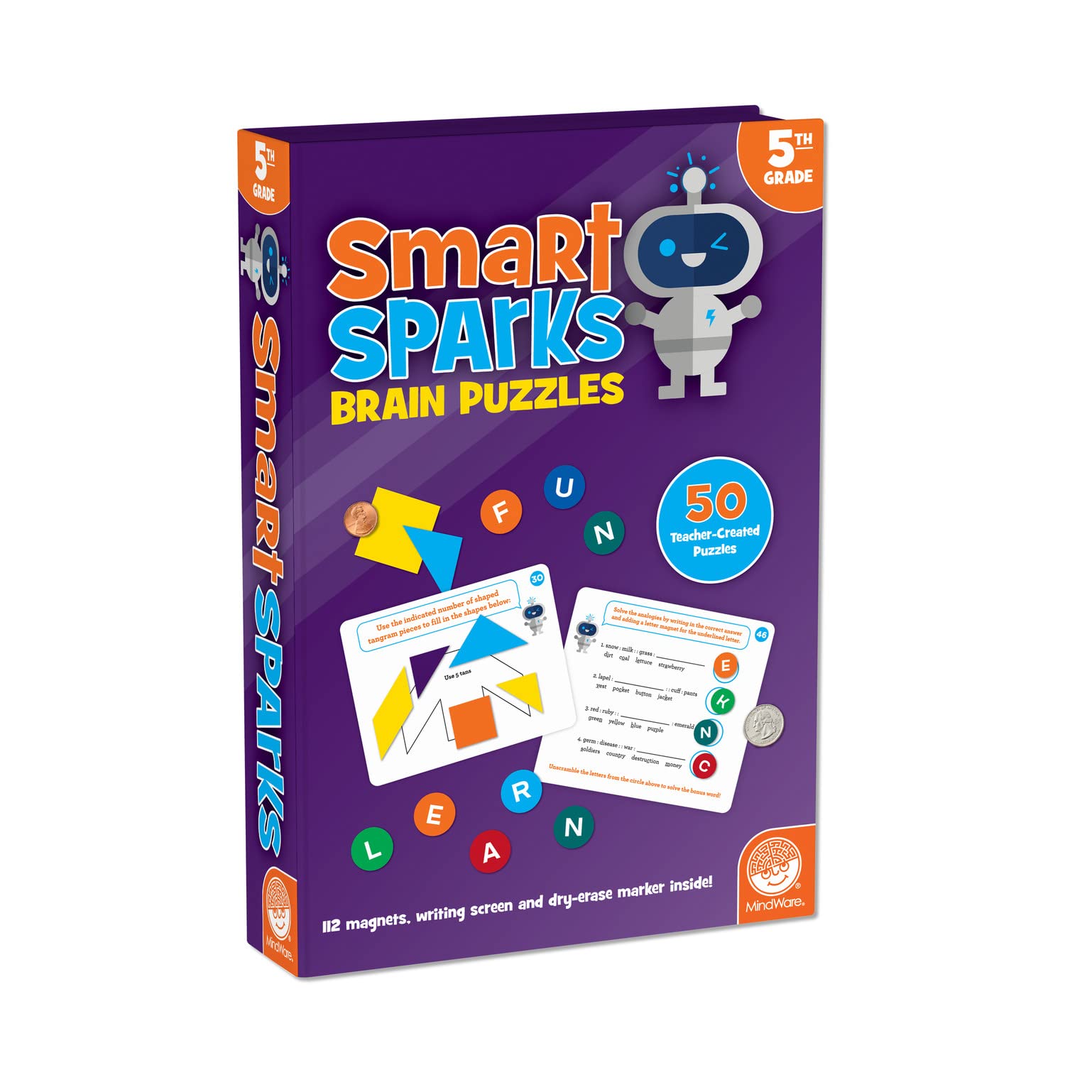 MindWare Smart Sparks Brainy Puzzles: Grade 5 - Logic & Reasoning Puzzles for Kids Ages 10 & Up