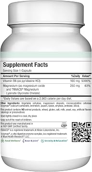 Magnesium B6 Mag 6 Magnesium Glycinate with Vitamin B6 Promote Healthy Bone Mineralization, Support Nerve & Muscle Function, Energy Metabolism - Non-GMO, Vegan, Gluten Free, Kosher 60 Capsules