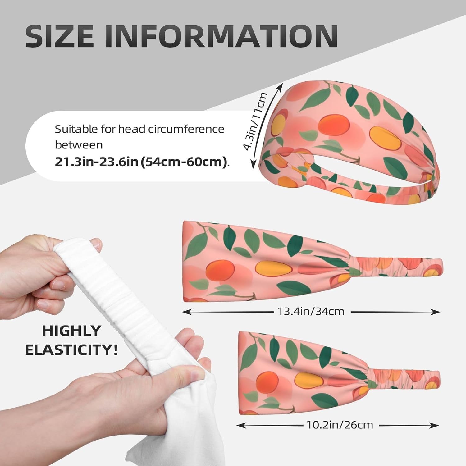 Women's and Men Pink Peach Pattern Seamless Pattern 1 Print Sports Headbands, Lightweight Breathable Non Slip Hairband Casual Sweatband for Hiking Running