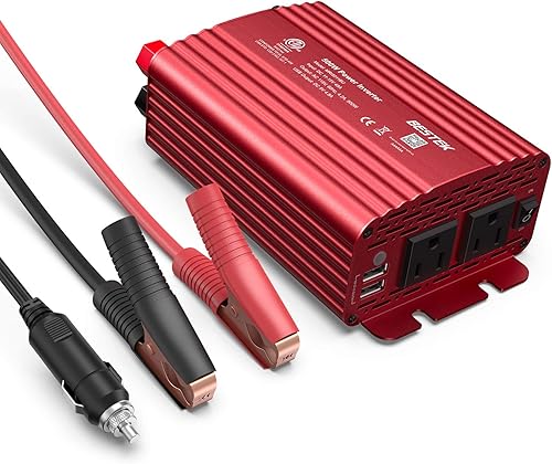 BESTEK Inversor de corriente de 500 W DC 12 V a 110 V AC con abrazadera de batería de cocodrilo 4.8 A cargador de coche USB dual ETL listado