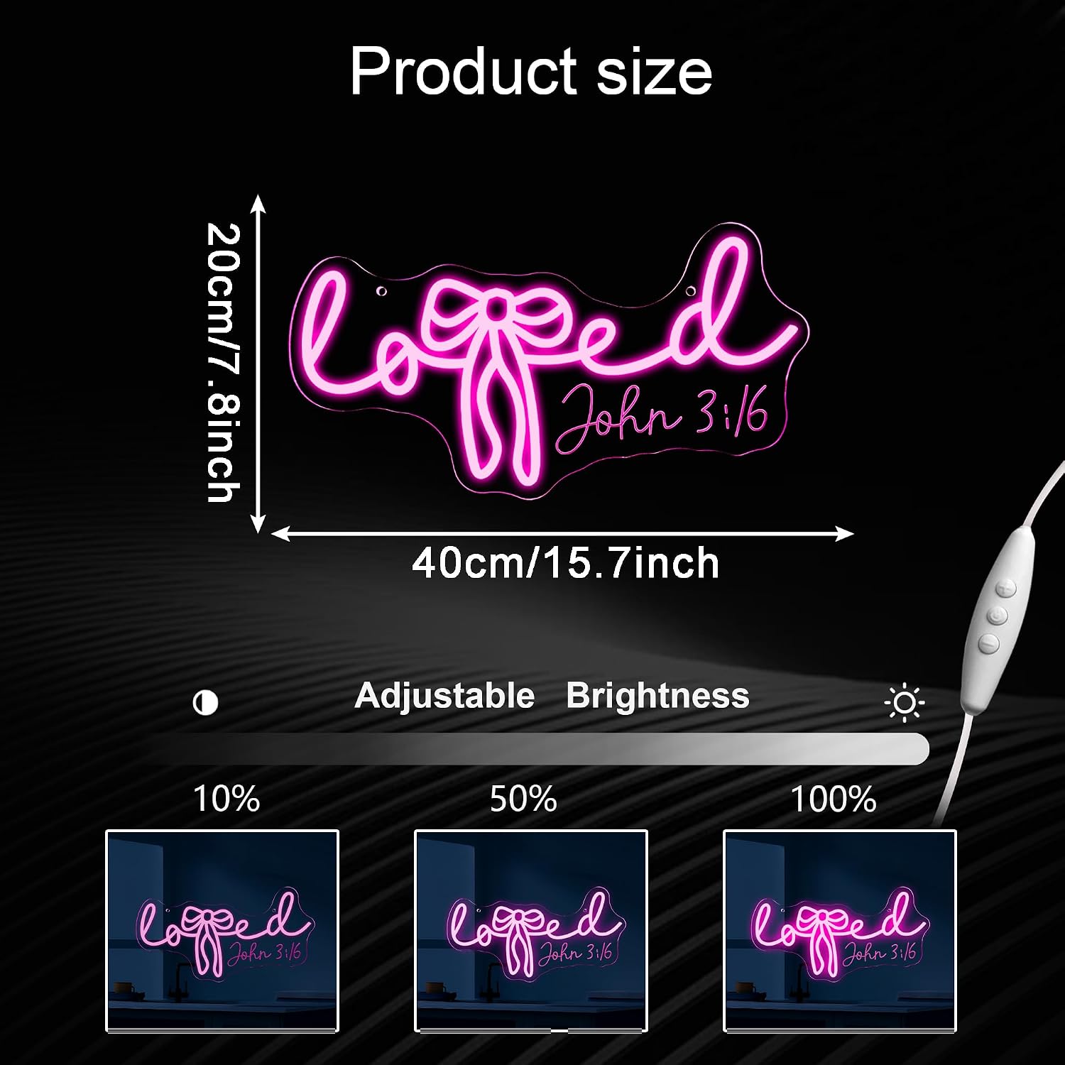 Pink Bow John 3:16 Neon Sign, Bible Verse Neon Light LED Christian Sign Dimmable USB Powered, for Children Room Bedroom Living Room Spiritual Home Decor Scripture Theme Wall Decor(15.7 * 7.8 In)