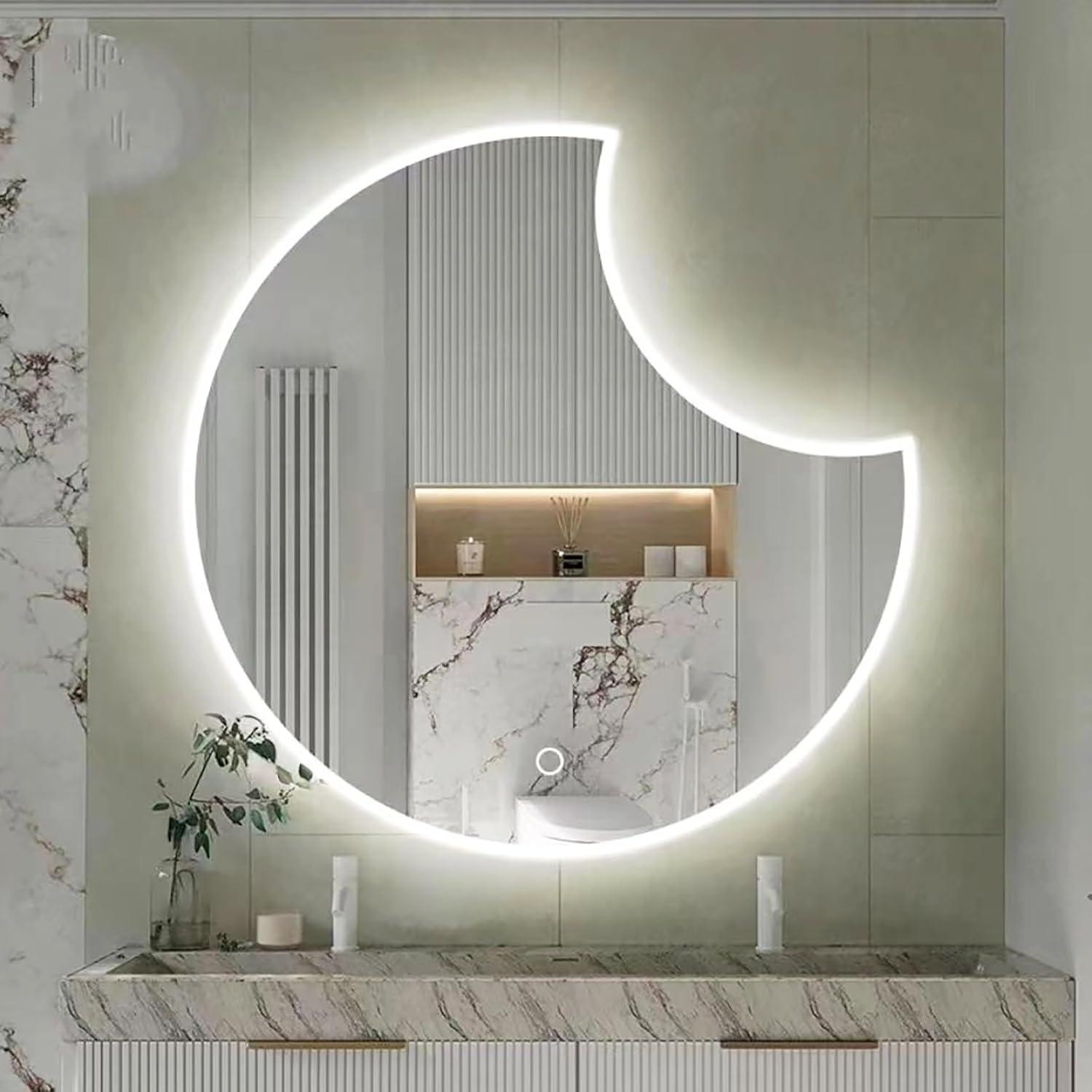 Irregular Crescent-shaped LED Wall Mirror With Light, 3-color Light + Adjustable Brightness, Asymmetrical Backlit Bathroom Mirror, HD Lighting Vanity Mirror, Waterproof/Explosion-proof ( Size : 80cm/3