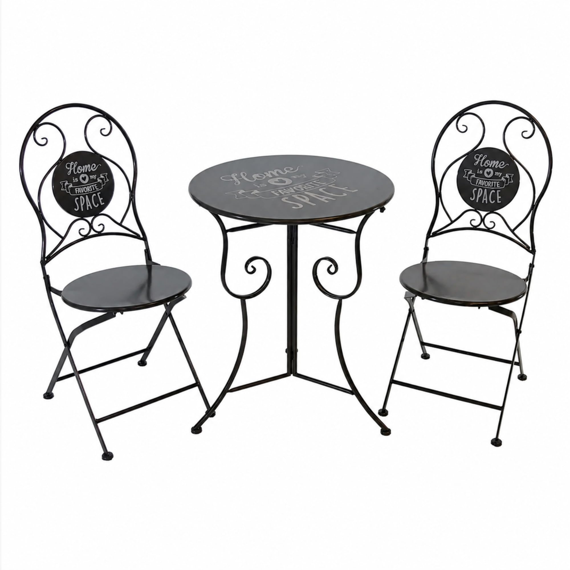 Tavolo e Sedie da Esterno con Tavolino Rotondo e 2 Sedie (Bistrot Fiore) | Struttura in metallo, colore grigio, tavolo Ø60 cm, ideale per balcone terrazzo veranda giardino