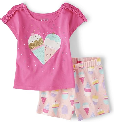 The Children's Place Camisa y pantalones cortos de manga corta para bebés y niñas pequeñas, conjunto de 2 piezas