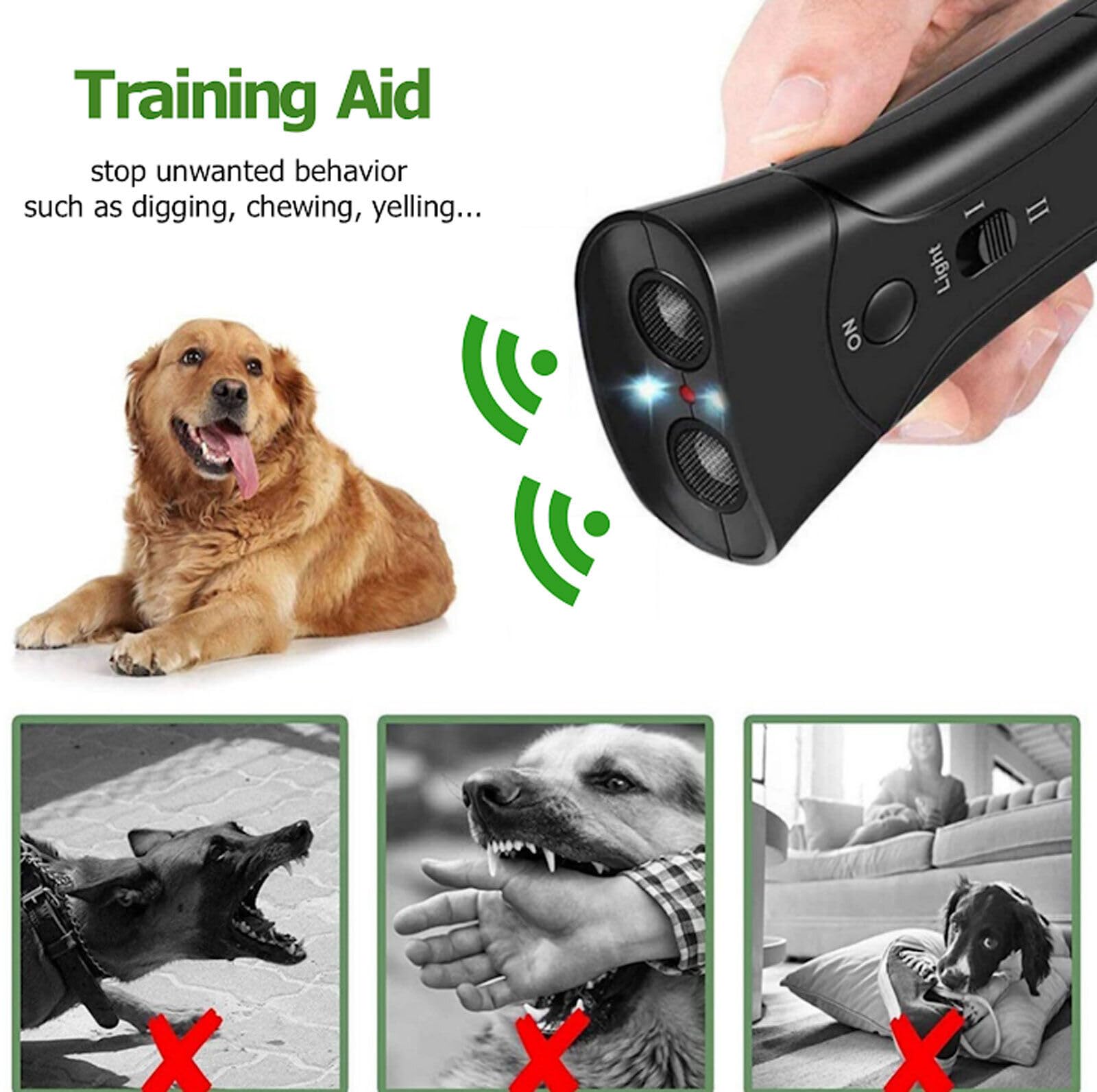 Ketsicart® Dog Repeller, Anti Dog Barking Device, Anti Barking Ultrasonic tranier, Sonic Dog Repeller Device, LED Dog Repeller Trainer with Flash Light (Black) 3
