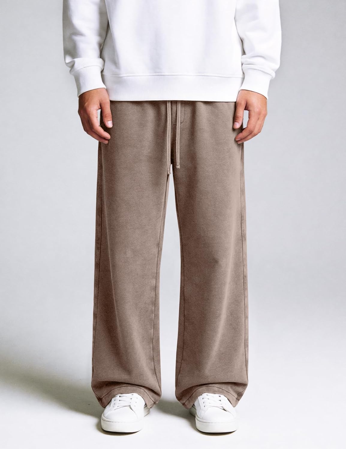 Eisctnd Men's Baggy Wide-Leg Cotton Sweatpants Loose Joggers Drawstring Waist Adjustable Cuffs Lounge Athletic Pants