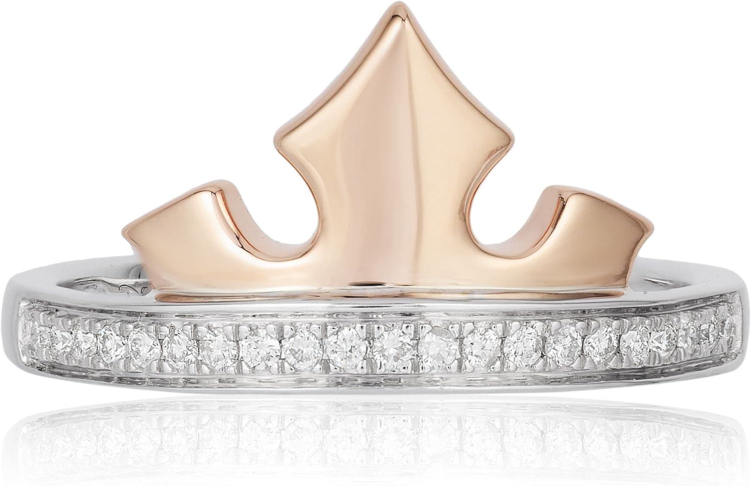 Jewelili Enchanted Disney Fine Jewelry Sterling Silver and 10K Rose Gold 1/10 Cttw Diamond Aurora Tiara Ring