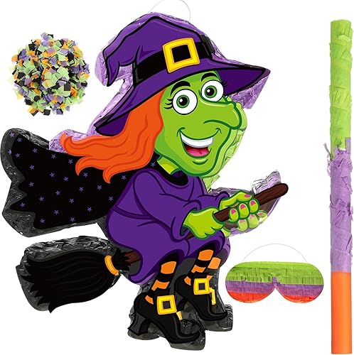 Aoriher Piñata de bruja de Halloween, decoración de Halloween, piñata con palo vendados y confeti, piñata rellena de caramelo para Halloween, fiesta