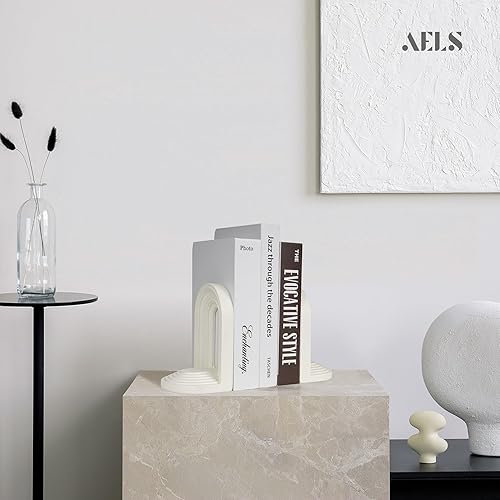 Miniatura 7 de AELS Mordern - Sujetalibros resistentes de arco de mediados de siglo, soportes decorativos únicos para estantes, soporte de libros de escritorio de