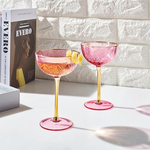 Miniatura 8 de Cupé Art Deco vintage para champán, martini, cócteles, juego de 2, cristalería clásica de cóctel de 7 onzas, Manhattan, cosmopolita, sidecar, copas