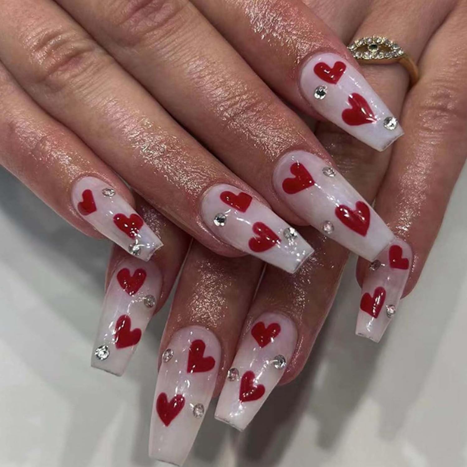 Hkanlre Coffin Press on Nails - Valentine’s Day Heart Tips