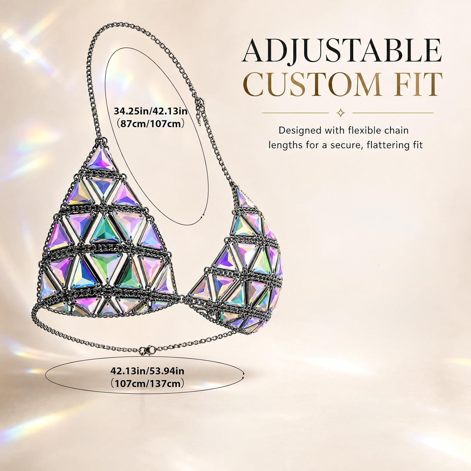 1-Piece Acrylic Body Chain, Adjustable Rave Top​ and Bikini Jewelry​ for Women, Festival​ & Beach Outfits