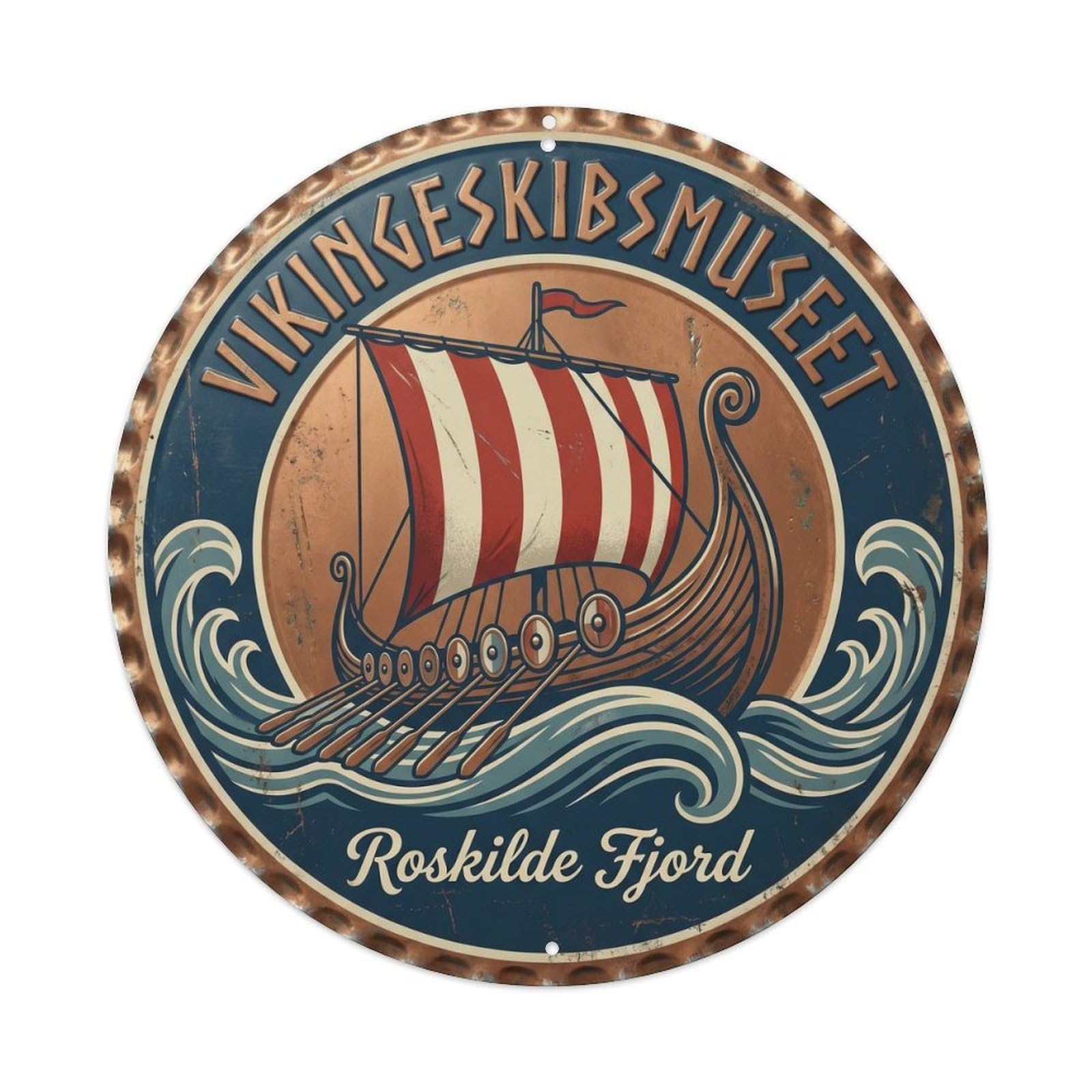 Cmhok Vintage Style-26 Vintage Travel Viking Roskilde 1 Artwork Metal Tin Sign Plaque Wall Decor For Cafe, Club, Garden Round Metal Poster 8X8inch