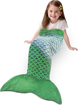Catalonia Mermaid Tail Blanket for Kids, Flannel Wearable Blanket for Girls