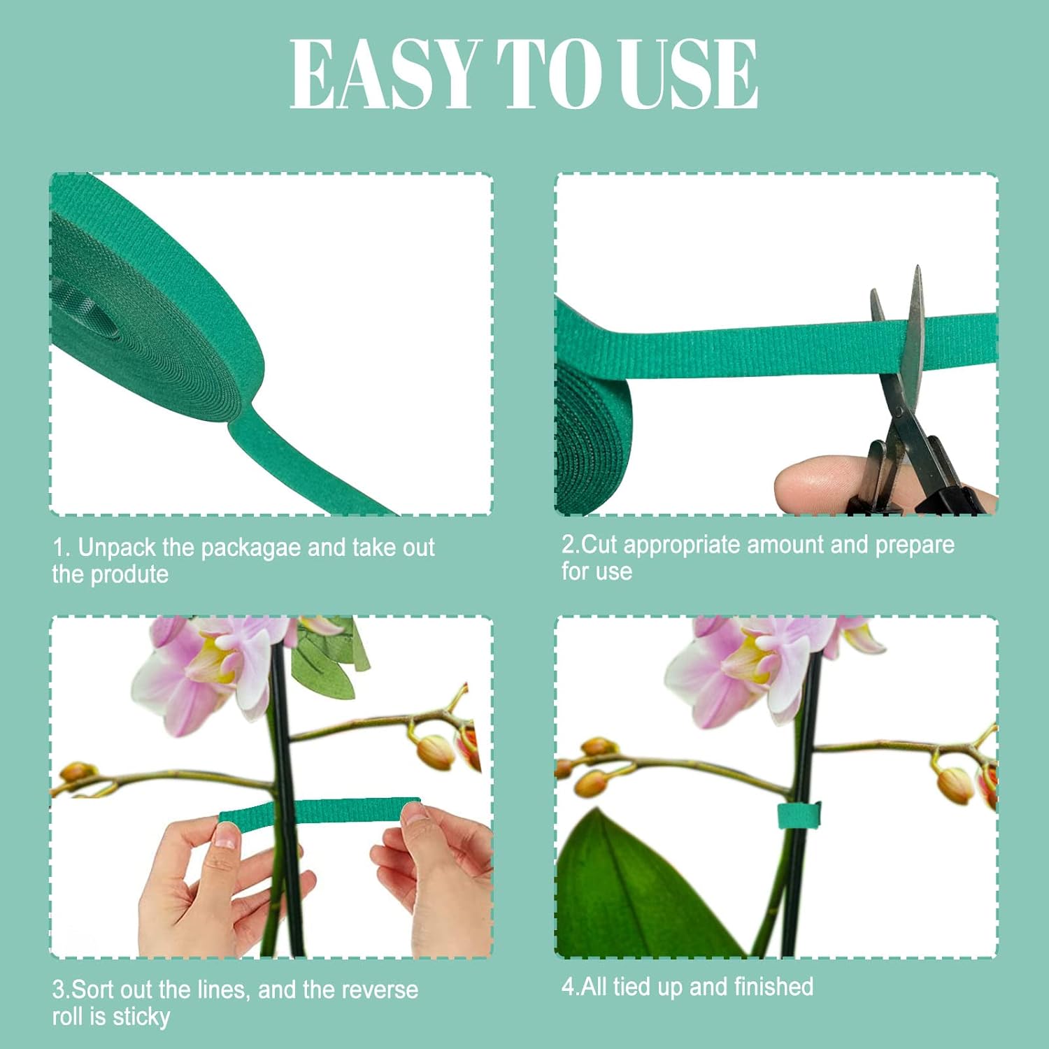 Garden Tie Green Tape - 1/2" 264ft Garden Plant Ties - Plant Twist Tie for Plant Gardening, Home, Office (8 Pack)