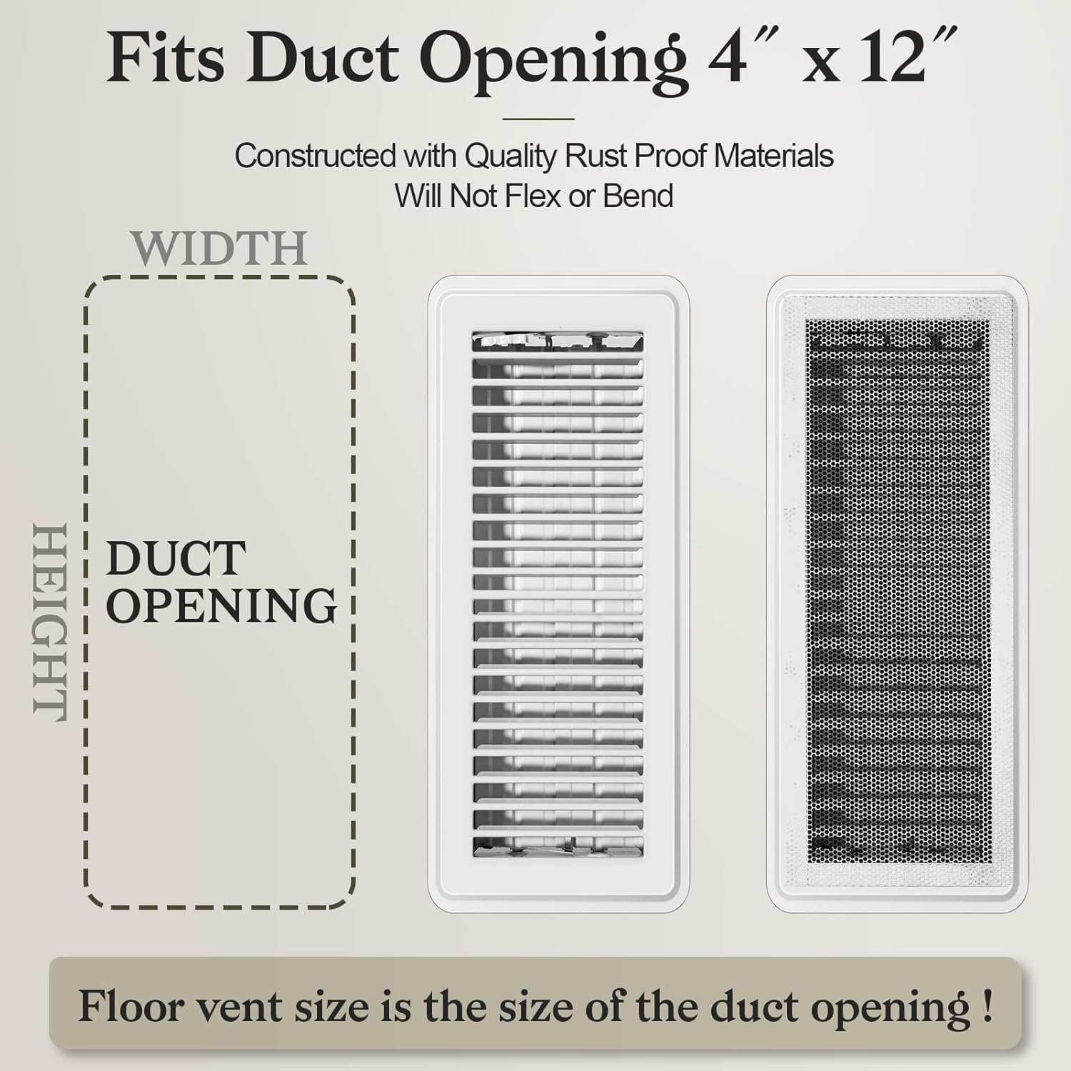 4x12 Floor Vents Heavy Duty Floor Registers, Floor Air Vent Covers 4 X 12 for Home Floor Wall Ceiling, Rust Proof Finish Registers Grilles & Vents (6, White, 4x12 Inches)