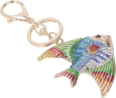Pssopp Fish Keychains Cute Tropical Fish Rhinestones Key Chain Metallic Keychain for Women Bag Car Wallet Charms Jewelry