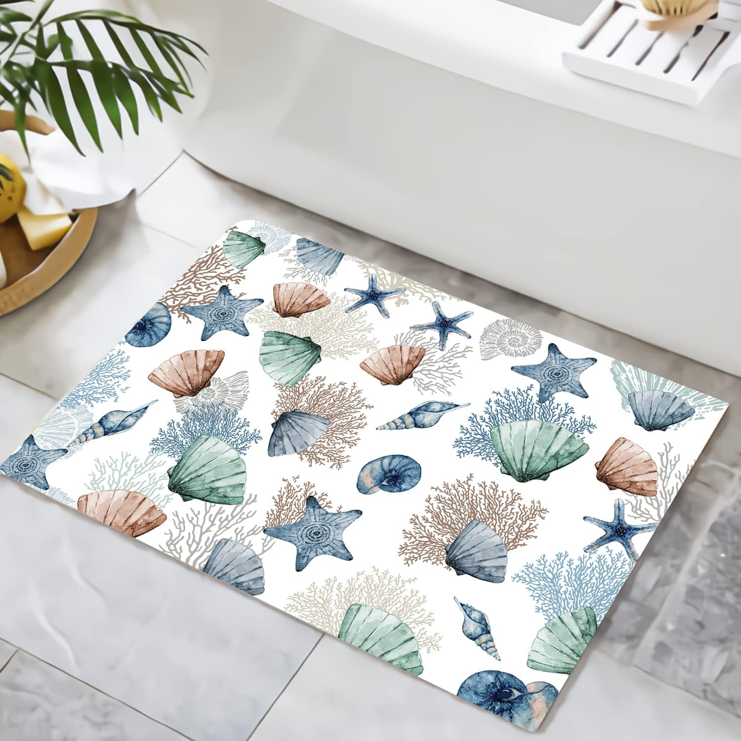 MEHOFOND Nautical Bathroom Rugs Ocean Starfish Shower Mats