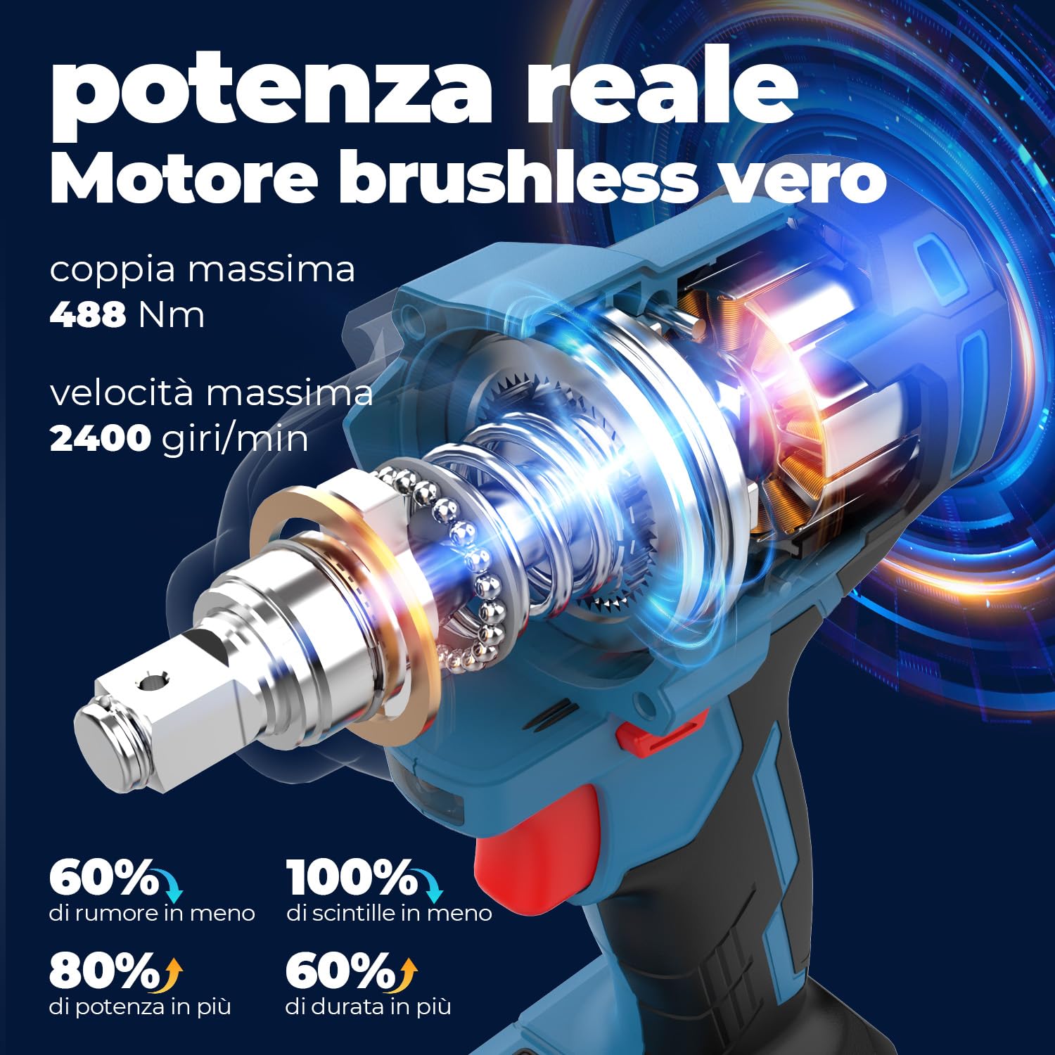 Dong Cheng Avvitatore a impulsi a batteria 20V con batteria da 4,0 Ah, motore brushless, attacco 1/2", cambio a 3 velocità, Per uso automobilistico e fai da te