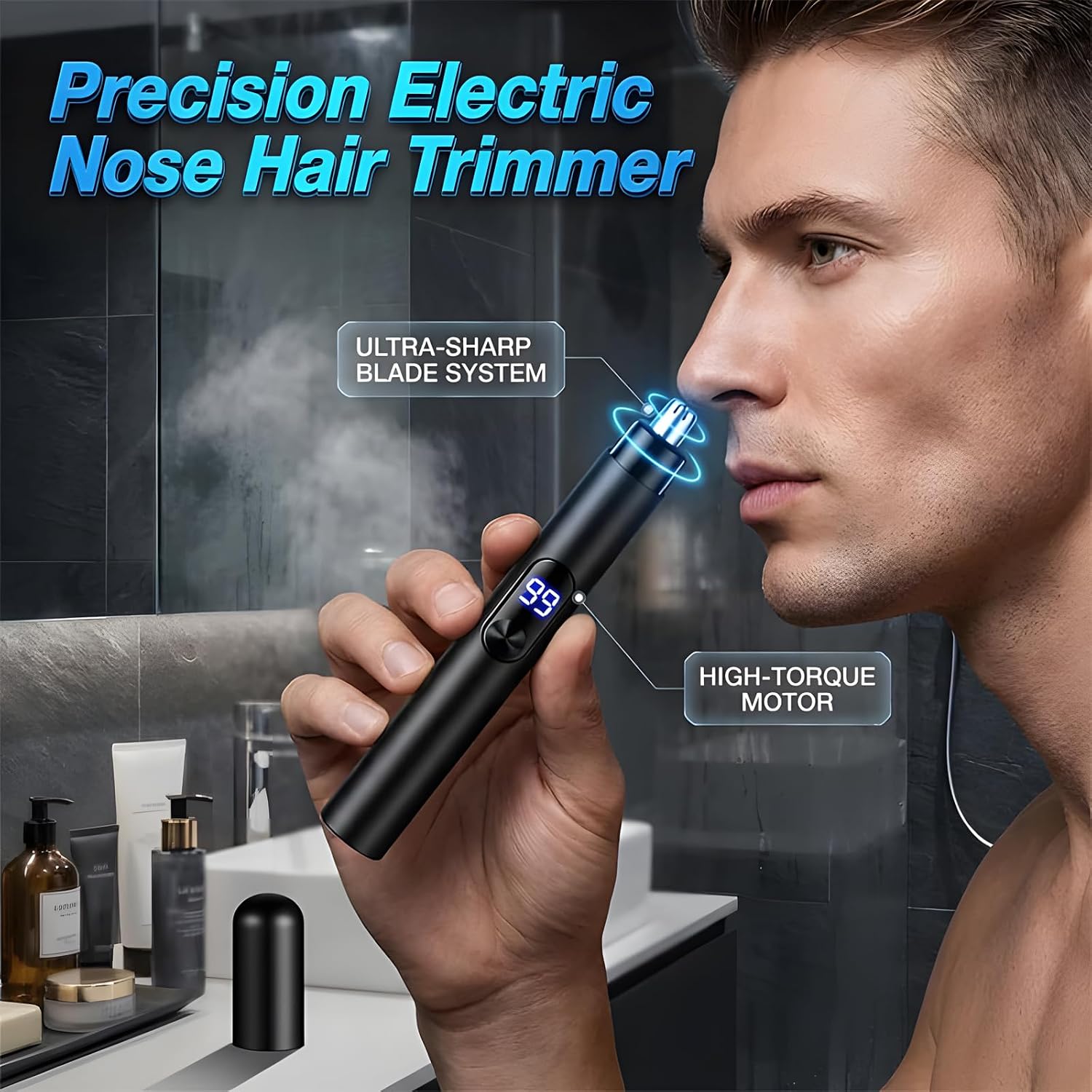 Atlodas Portable Electric Nose & Ear Hair Trimmer, Nose Hair Trimmer for Men and Women, USB Rechargeable Electric Facial and Ear Hair Remover with LED Display, Father’s Day Gift (Black+White)