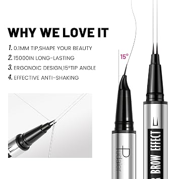 2-in-1 Dual Ended Microblading Eyebrow Pen & Eyebrow Brush, Waterproof 2-Fork-Tip & Precise Brush-Tip for Natural Hair-Like Brows, Perfect Eyebrows Make up,Last 24Hrs. (Deep brown)