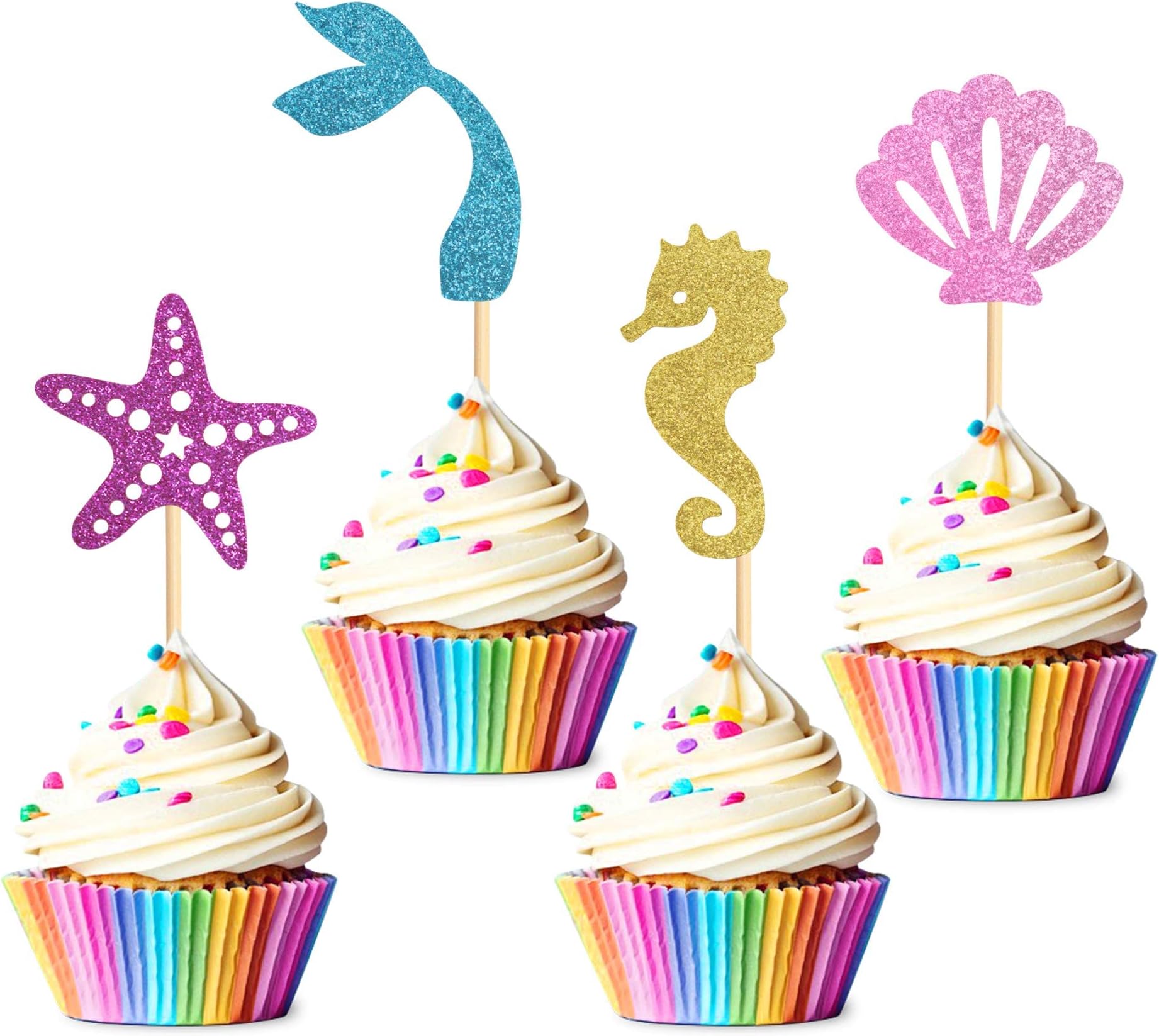 MAKINGTEC 24-Pack Cupcake Decorating Kit, Mermaid Birthday Cupcake Party Decorating Supplies, Birthday Cake Decorating Kit for Boys and Girls (Underwater Theme)