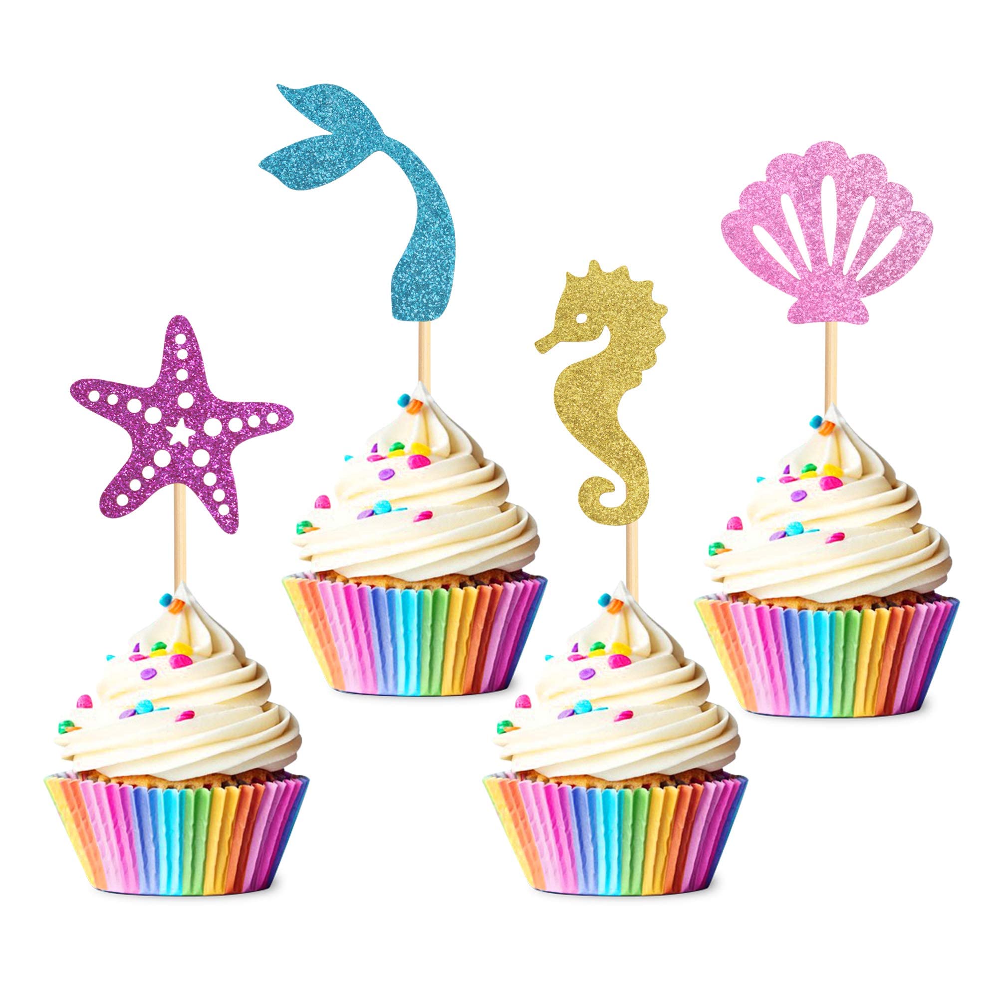 MAKINGTEC 24-Pack Cupcake Decorating Kit, Mermaid Birthday Cupcake Party Decorating Supplies, Birthday Cake Decorating Kit for Boys and Girls (Underwater Theme)