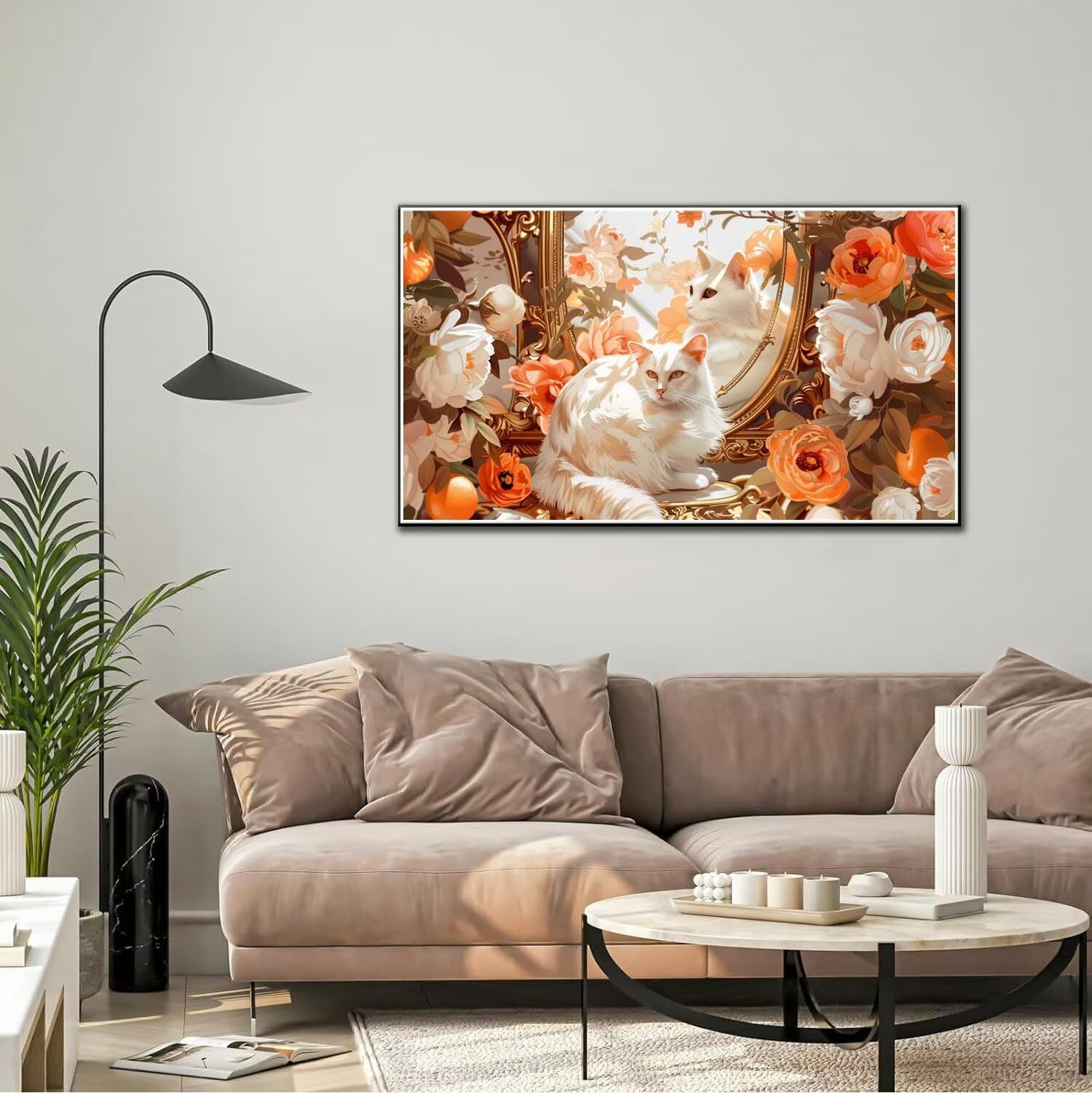 Dipingere con i Numeri Adulti, Gatto Kit di Pittura Acrilica Fai-da-Te per Adulti Principianti, 140x80cm Paint by Numbers Adulti con Pennelli Pittura a Pigmento Acrilico, Senza Cornice (Gatto Bianco)