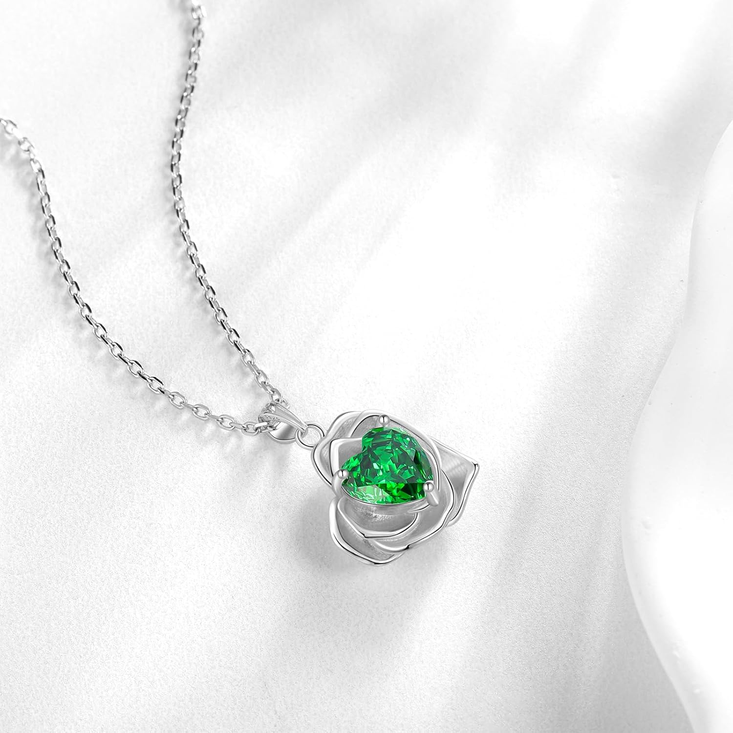 Aurora Tears Birthstone Rose Heart Pendant Necklace - 925 Sterling Silver Rose Cut Cubic Zirconia Love Necklace Anniversary Birthday Jewelry Gift for Women Wife Mom Daughter - Image 2