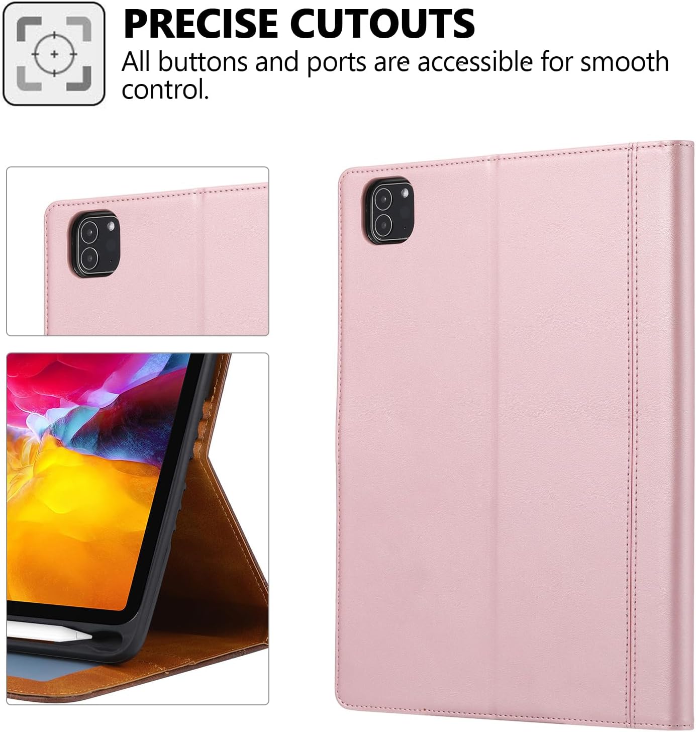 Folio Case for iPad Air 11" 2026 2025 2024/Air 10.9"/Pro 11 2018-2022, TECHCIRCLE Vegan Leather Folding Stand [Pencil Holder] Soft TPU Shell Protective Smart Cover with Card Slots & Pockets, Rose Gold