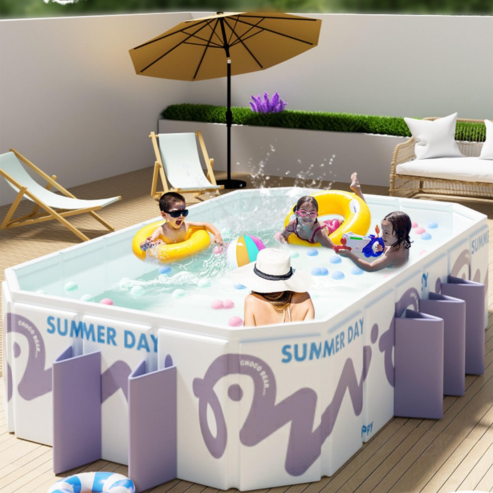 Piscina Plegable Piscina Plegable Grande No Inflable Portátil De 180-260 Cm Piscina Infantil Plegable Piscina Grande para Jardín(Green,260 * 165 * 50cm)