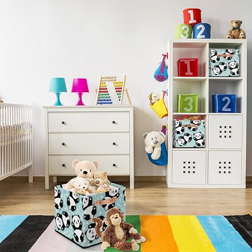 Miniatura 7 de KOBLEN Modern Animal Panda Square Storage Basket Collapsible Storage Box Clothes Basket 13x13 Inch Large Cube Storage Bin With PU Leather Handle for