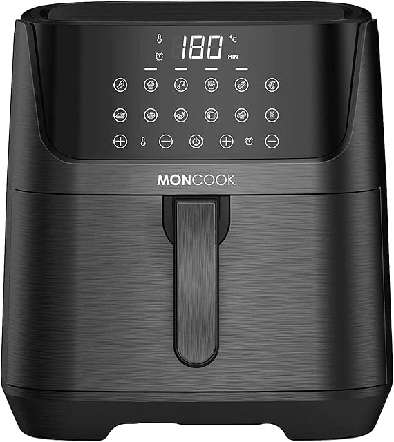 MONCOOK Digital Air Fryer - 6.5 L Oil-free Non Stick - 50 Essential Airfryer Recipe Cookbook - 12 Pre-Set Programs - Chip Fryer for Home Use, Adjustable Thermostat, LED Display & 60 Minute Timer