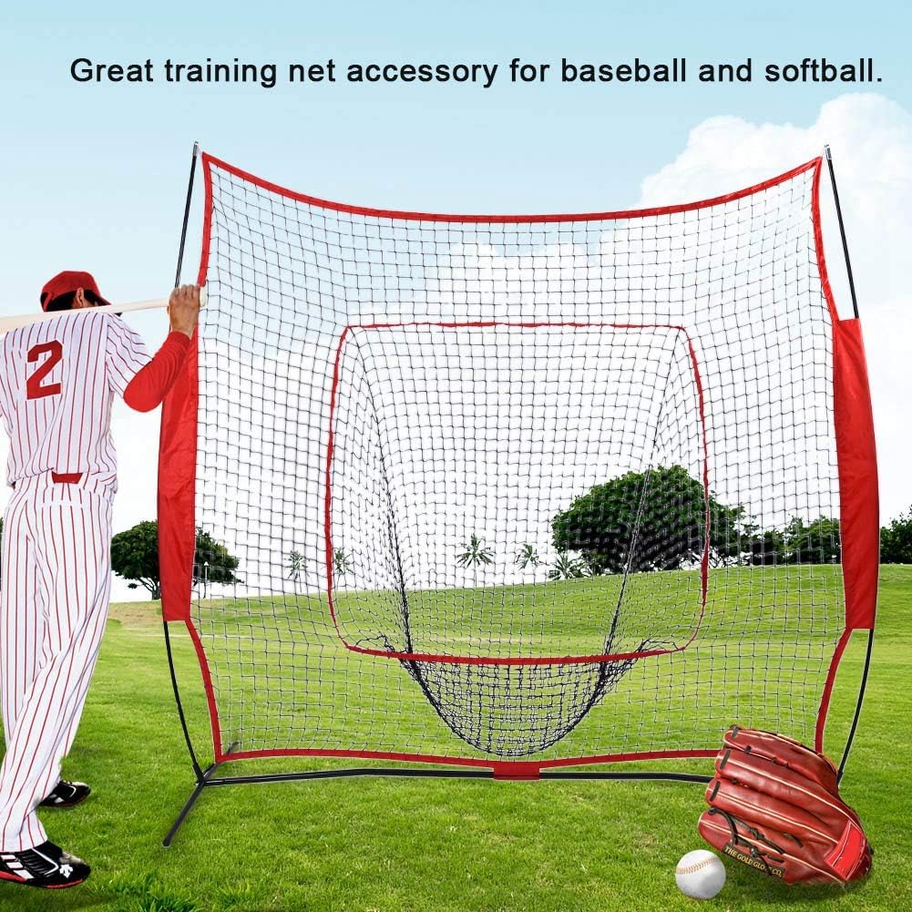 EVTSCAN 7' X 7' Baseball & Softball Practice Hitting & Pitching Net with Bow Frame, Carry Bag and Bonus Strike Zone, Great for All Skill Levels, Regulation