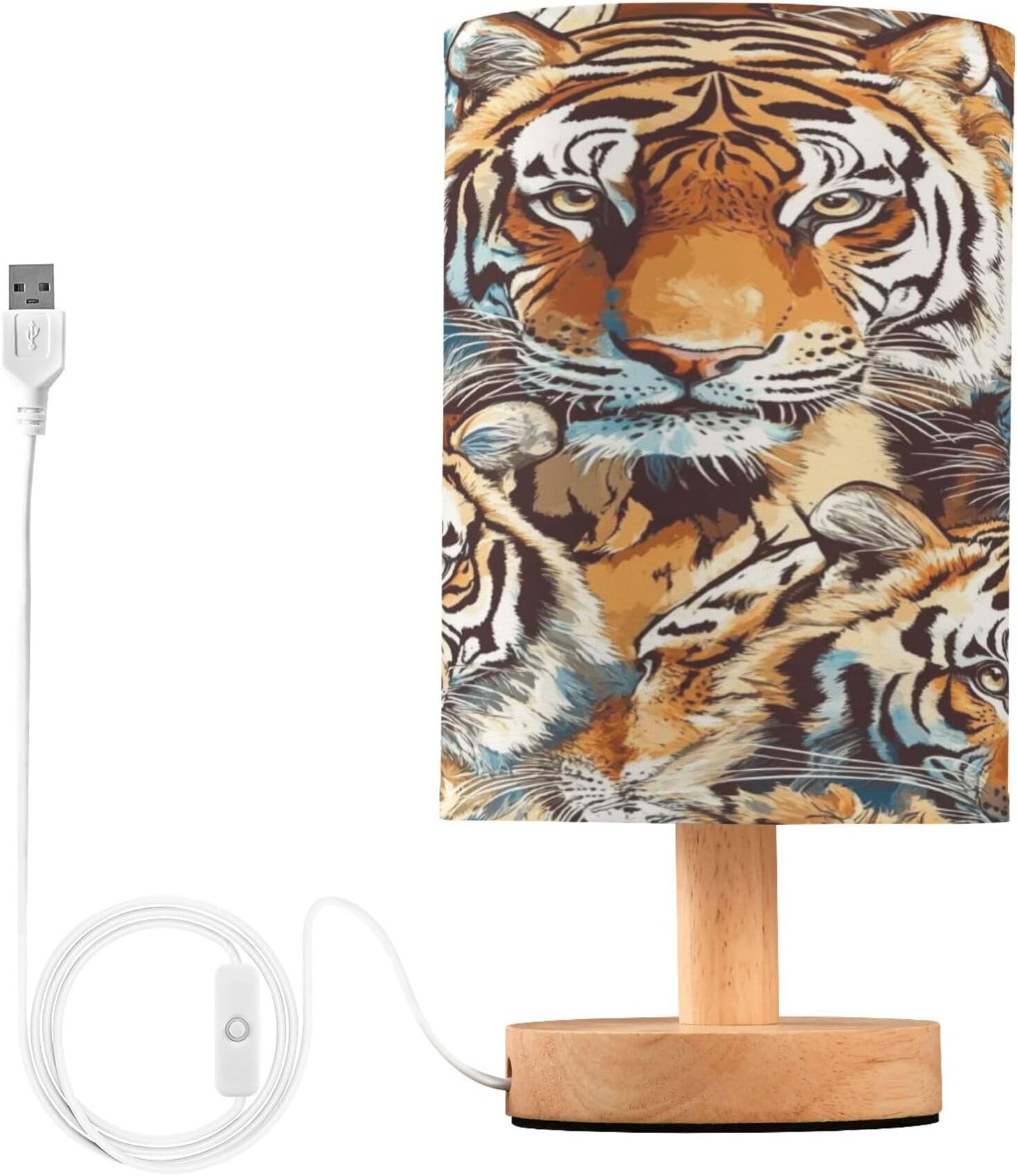 Tiger Animals LED Table Lamp Nightstand Lamp with Wood Base Bedside Desk Lamps for Living Room Bedroom Kids Room Office