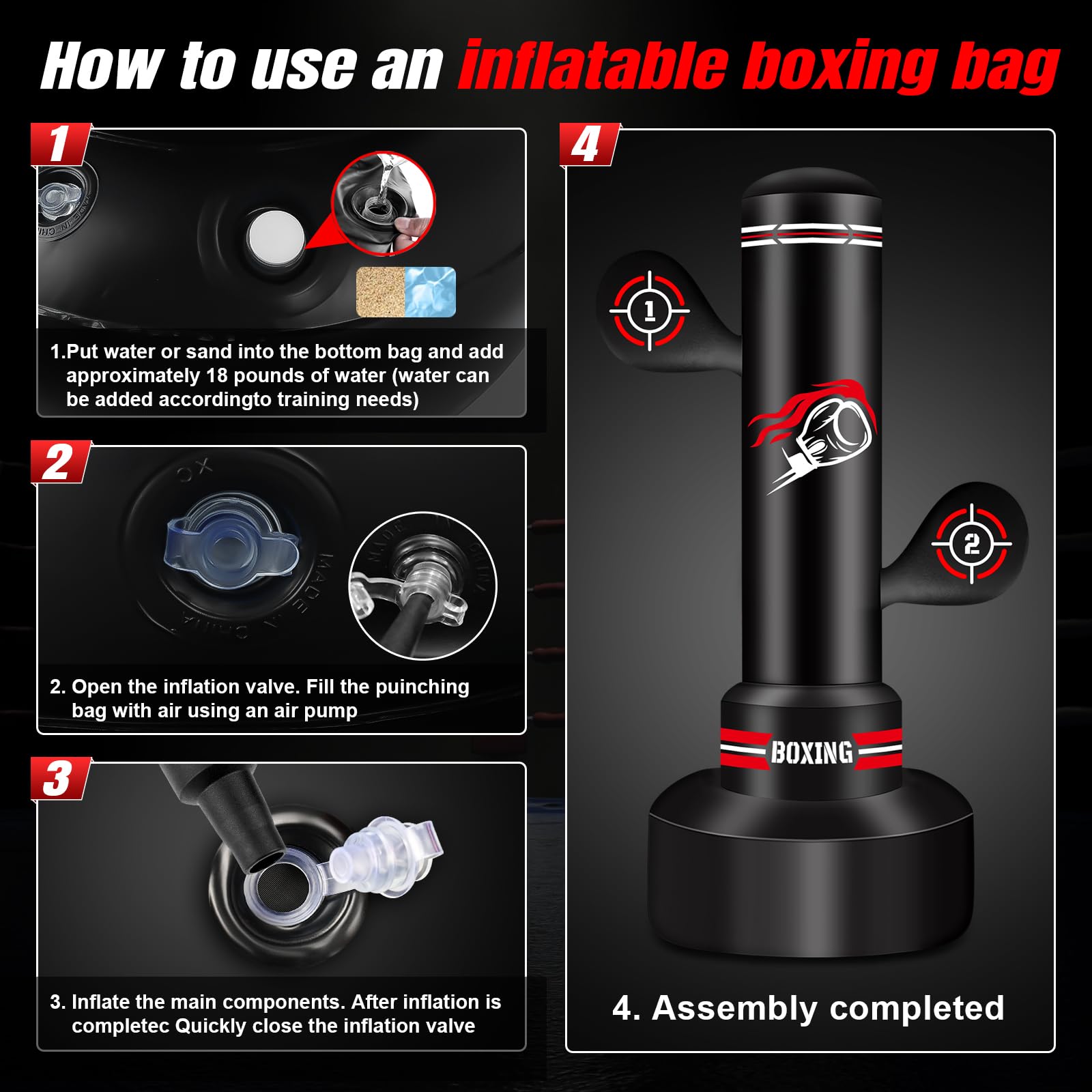NZQXJXZ Saco de Boxeo de pie para Adultos, 180cm Saco Boxe Independiente con Guantes de Boxeo, Bomba, Cuerda para Saltar y Pelota de Reflejos, Sacos de Boxe Inflable para Entrenamiento de MMA,Fitness