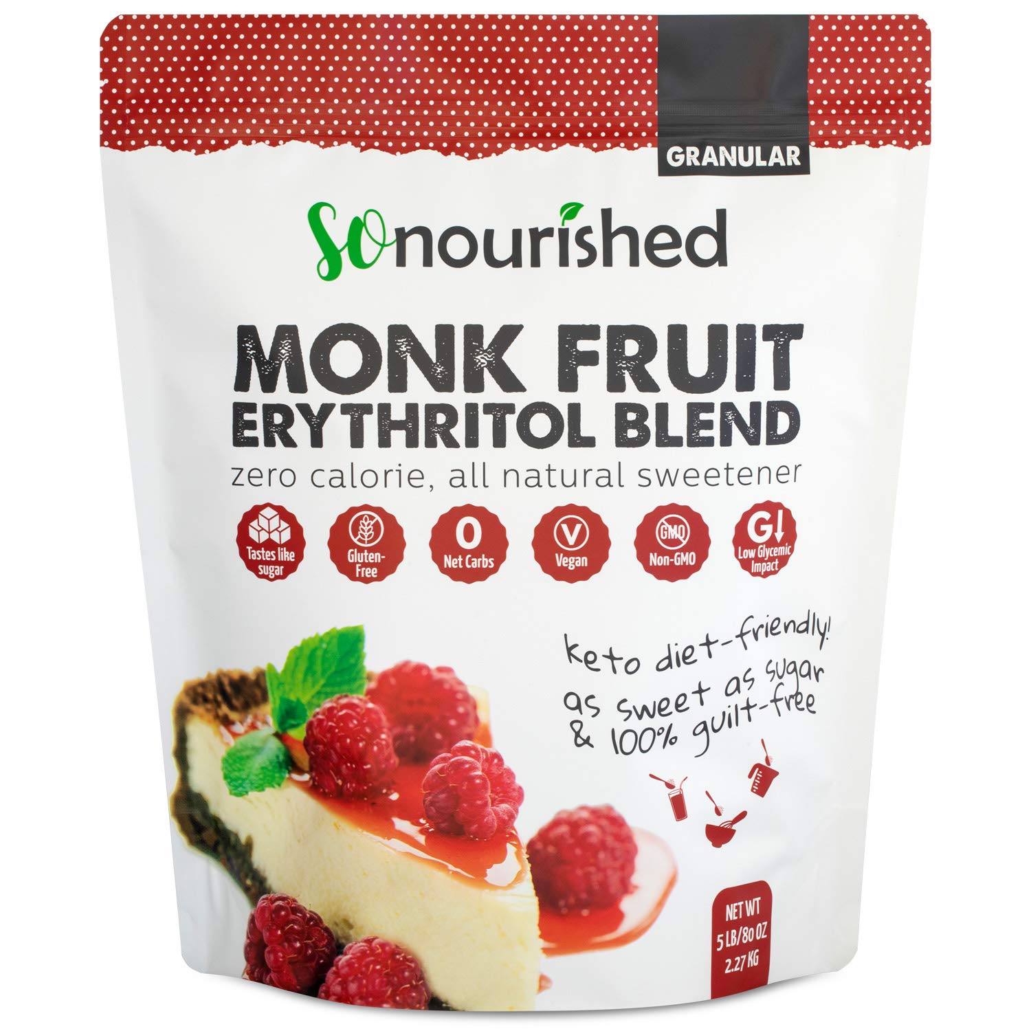 Monk Fruit Sweetener with Erythritol Granular - 1:1 Sugar Substitute, Keto - 0 Calorie, 0 Net Carb, 