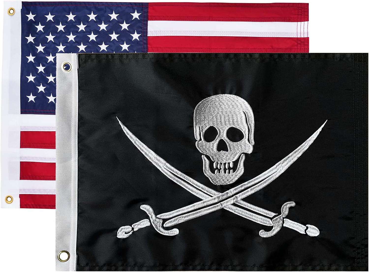 Flagolden American US Boat Flag and Jolly Roger White