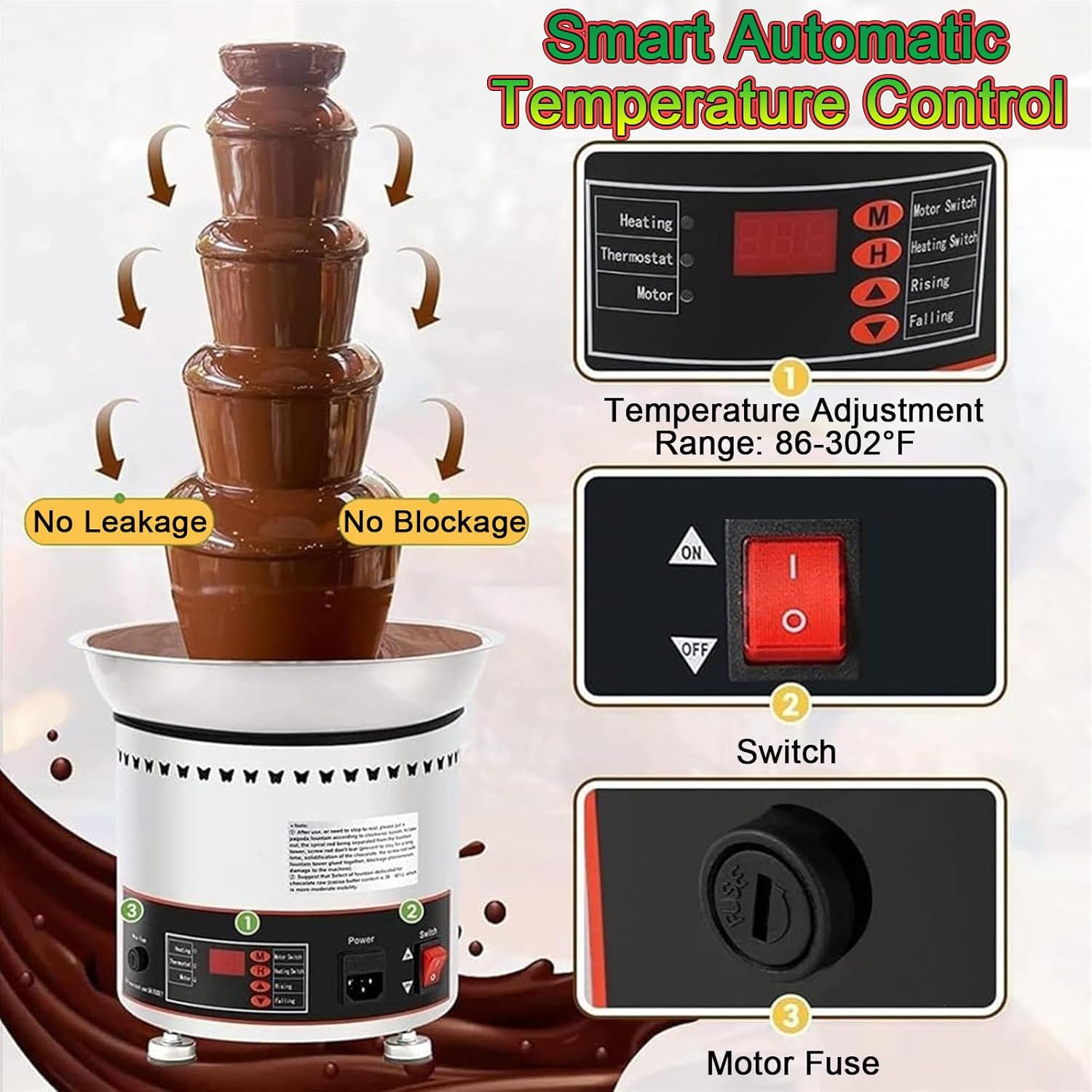 Chocolate Fountain Machine with Temperature Control - 7-Layer Commercial Fondue Fountain for Parties, Weddings & Restaurants - Large Capacity Dessert Waterfall