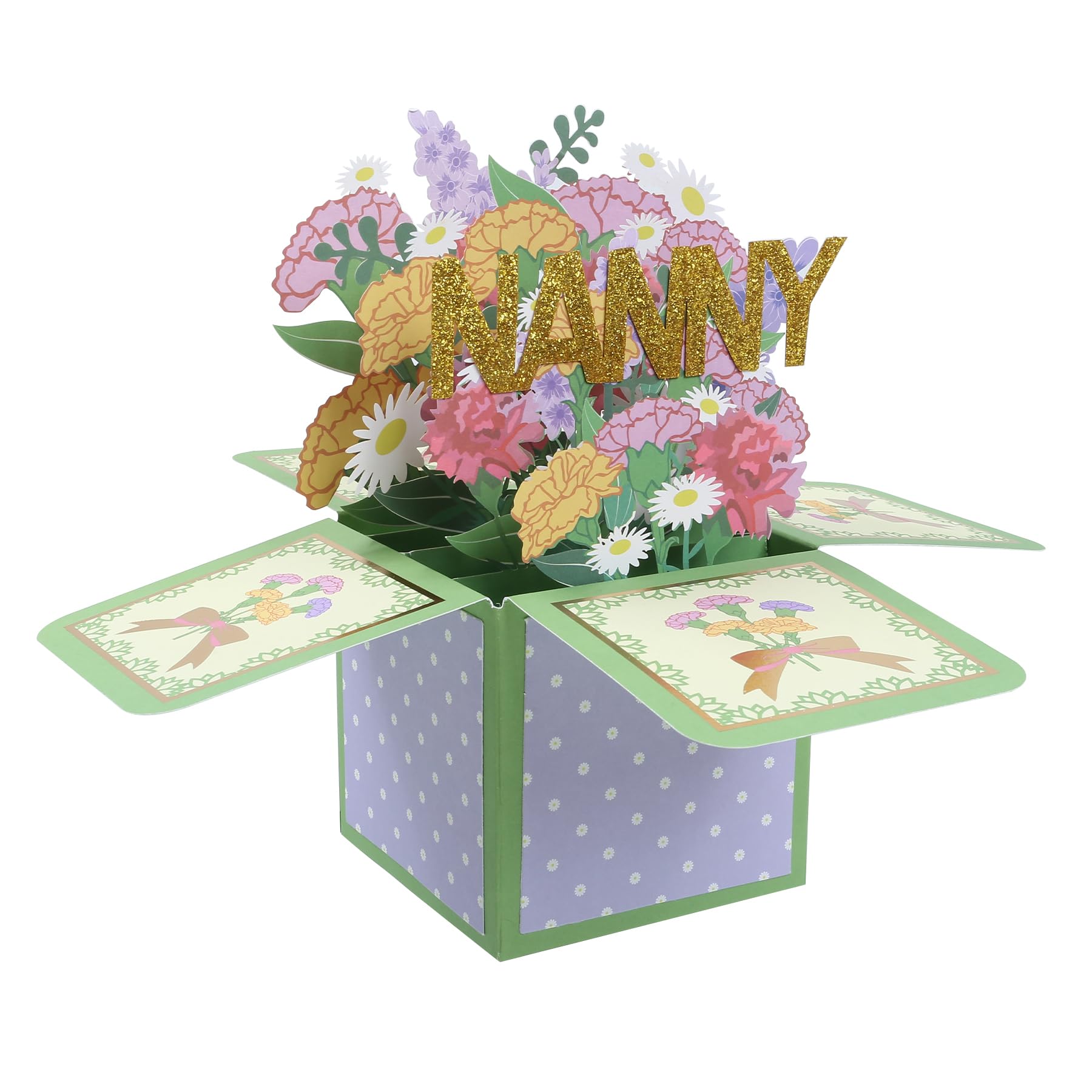 Wasise Nanny Birthday Card - 3D Pop-Up Nanny Birthday Card, Elegant Floral Design with NANNY in Gold Includes Envelope and Message Cards, Cute Birthdays Cards for Nan from Grandson Granddaughter — image 1