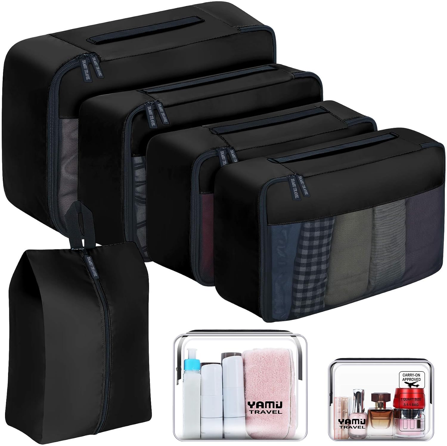 7-Piece Luggage Organizer Set with Waterproof Toiletry and Shoe Bags
