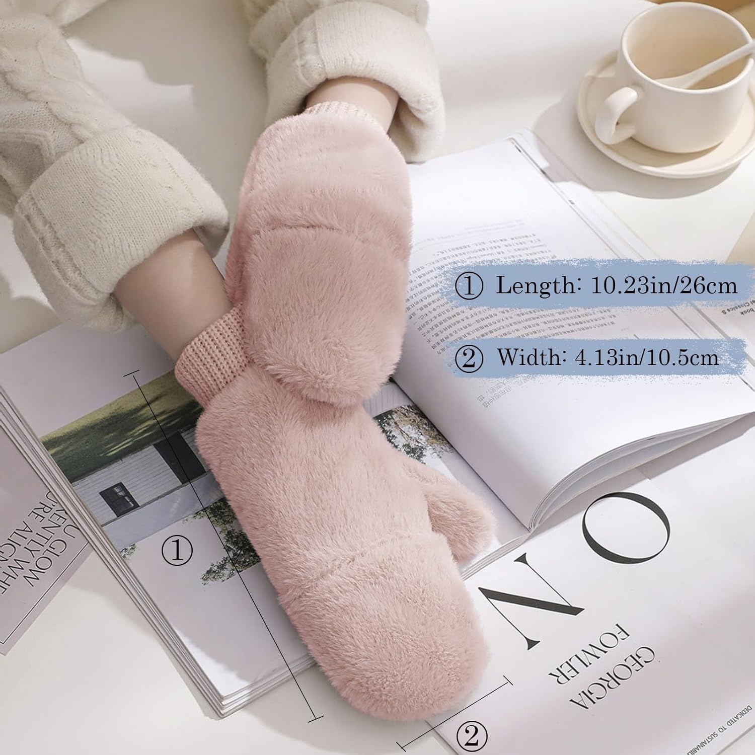 Winter Faux Fur Convertible Mittens for Women Girls Thermal Warm Half Finger Fingerless Gloves - Image 6