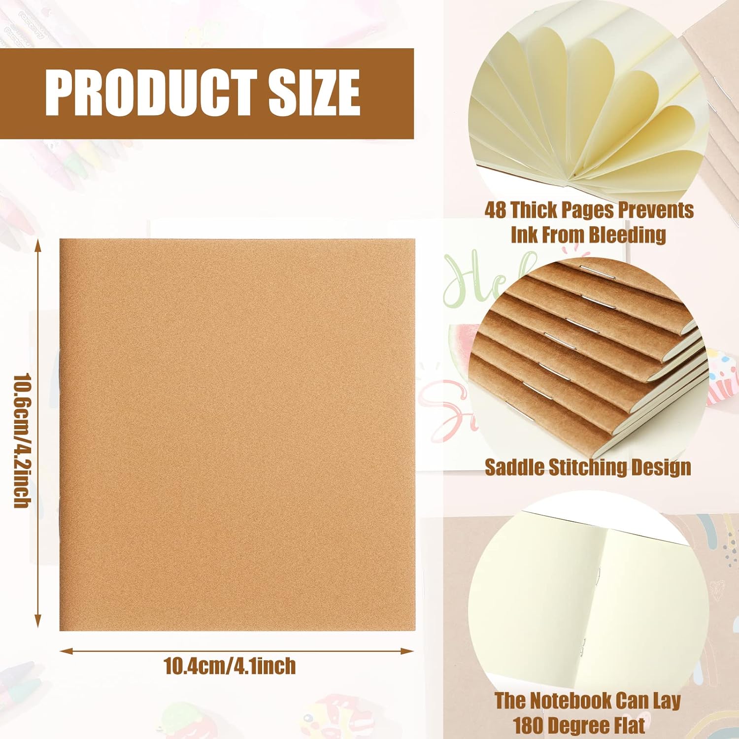 Thenshop 150 Pack Mini Notebooks Bulk Small Blank Pocket Notepad for Kids 4 x 4 Inch Unlined Journals Sketchbooks Students Gifts School Party Favors Supplies 24 Sheets(Kraft)
