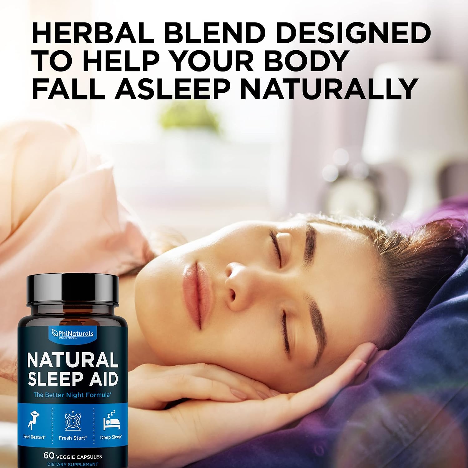 Natural Sleep Aid with Melatonin – [60 Capsules] Fast Acting Non-Habit Forming Holistic Supplements for Adults – GABA, Valerian, Passion Flower, Skullcap & Chamomile