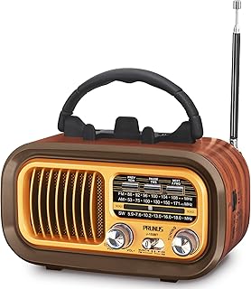 PRUNUS J-150 Small Retro Vintage Radio Bluetooth, Portable Radio AM FM Transistor, D Battery Operated Radio/USB Rechargeable Radio, TWS, Support TF Card/USB Playing