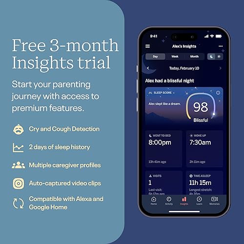 Miniatura 4 de Nanit Essentials - Monitor inteligente para bebé con soporte de suelo, cámara Wi-Fi HD de 1080p, monitoreo de respiración sin sensores, seguimiento