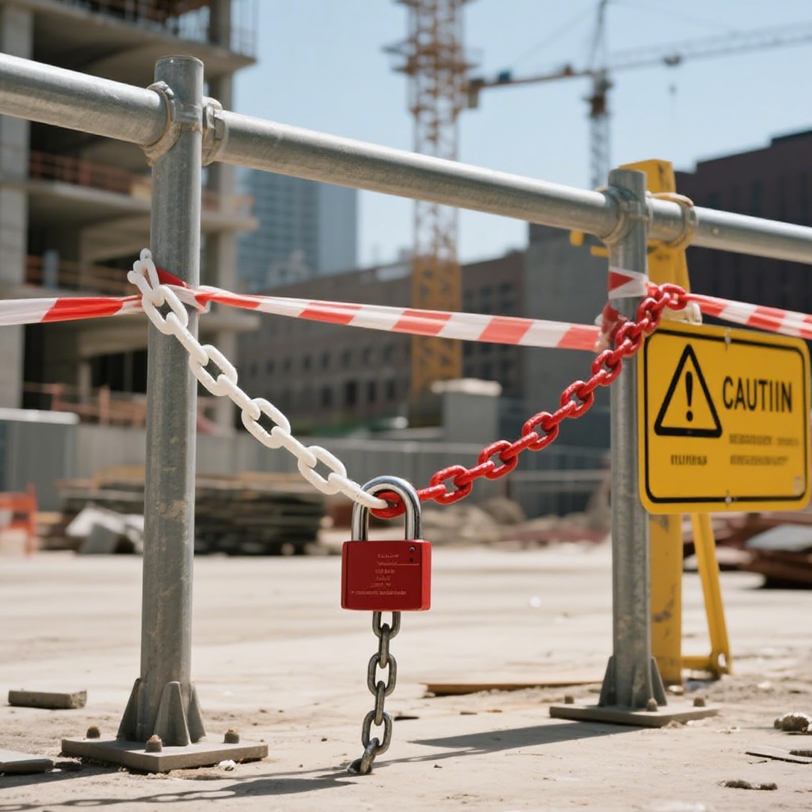CYEER Absperrkette Metall Rot Weiß 10m – Robuste Stahlkette 5mm Dick – Wetterfeste Warnkette für Parkplatz, Baustelle & Absperrung