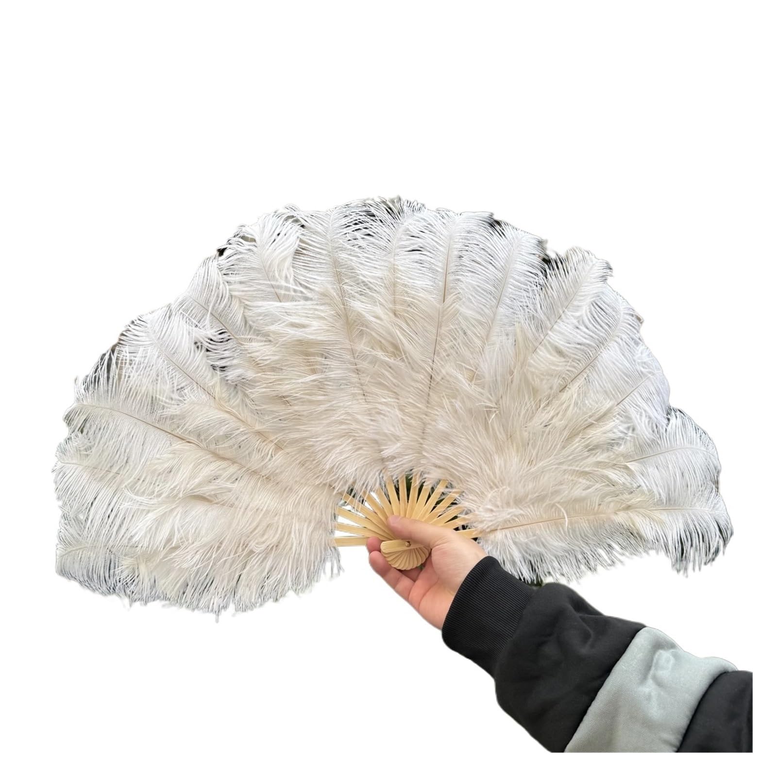 Abanico de Plumas de Avestruz Plegable Anticaída 70x40cm Lote 10 para Coreografías