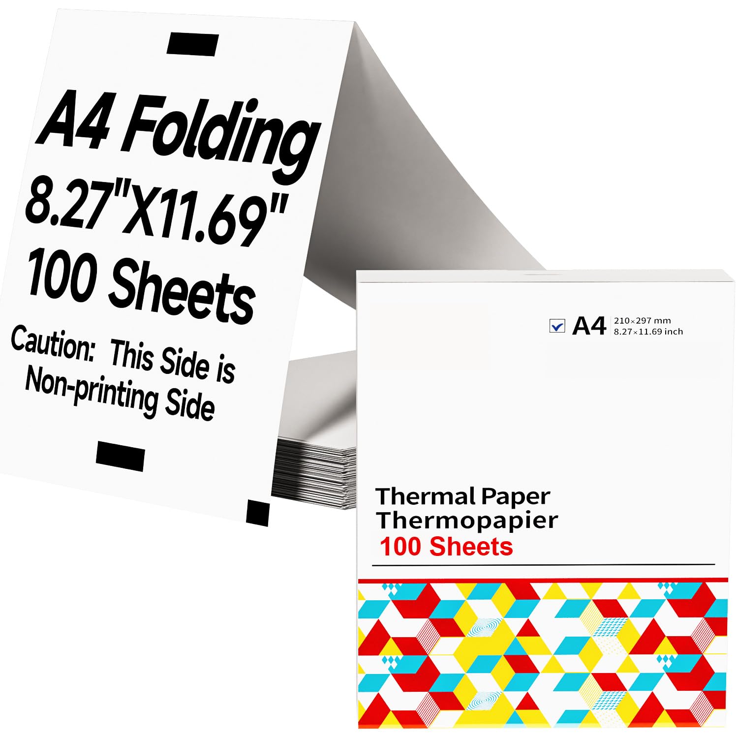 Thermal Paper A4 Folding, Advance Thermal Printing, Folded Thermal Paper for A4 Portable Printer, Compatible with Phomemo M832, M833, Size 8.27" x 11.69", 100 Sheets