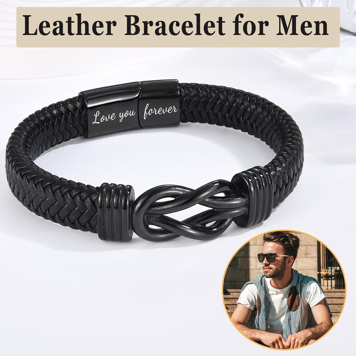 Gifts for Teen Boys, Men Leather Bracelets Braided Cuff Infinity Knot Jewelry for Birthday, Christmas, Fathers Day, Wedding - Image 2